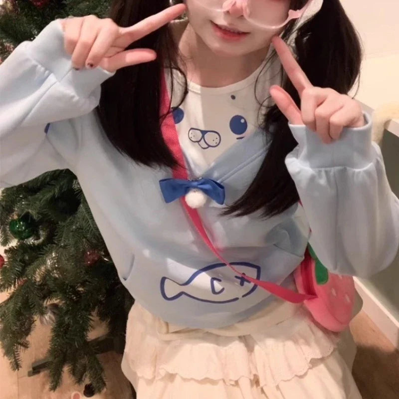 Kawaii Seal Two Piece Off-Shoulder Hoodie