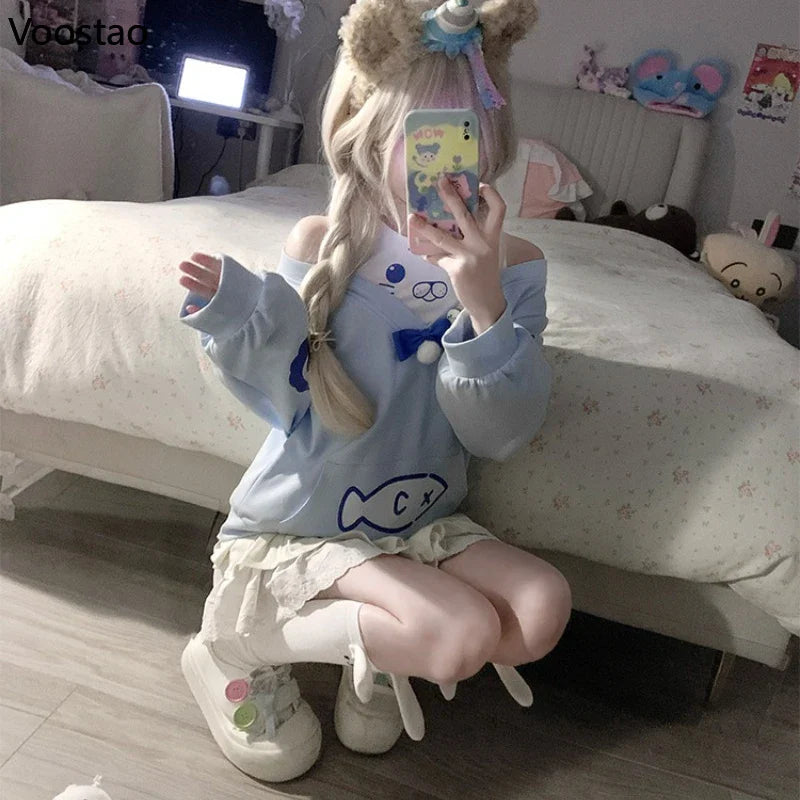 Kawaii Seal Two Piece Off-Shoulder Hoodie